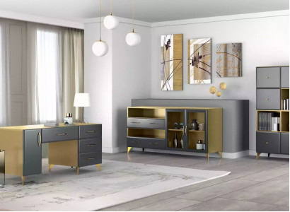 Wohnzimmer Set Schreibtisch Sideboard Bücherregal 3tlg. Tisch Möbel Holz